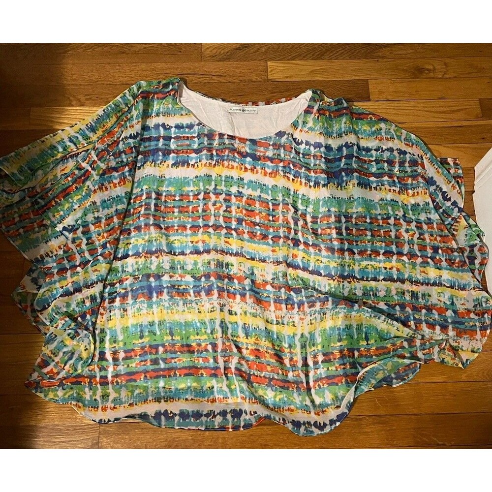 Signature Collection Women’s Plus Multicolor Striped Layered Flowy Knit Top 2X